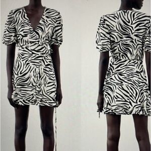 Zara Linen Zebra Printed Wrap Dress